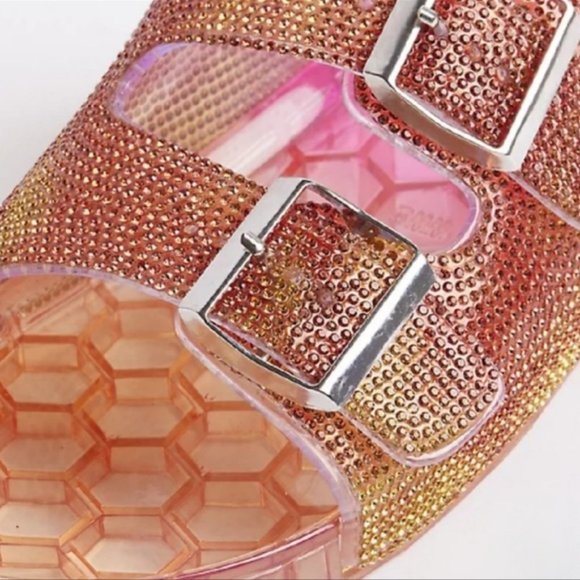 Slides, Pink & Orange Torrid Jelly Slides, Size 8 WW, Extra Cushioned Footbed - Picture 5 of 5